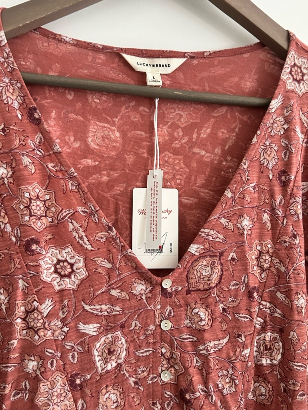 Lucky Brand Floral Top Pink Size L - Picture 2 of 14